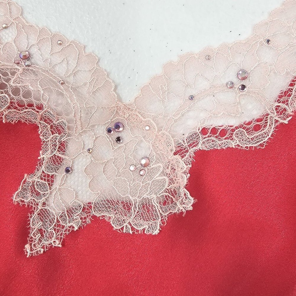 Victorias Secret Chemise Slip Dress Medium Red Babydoll Satin Lace Coquette Y2K - Picture 6 of 13
